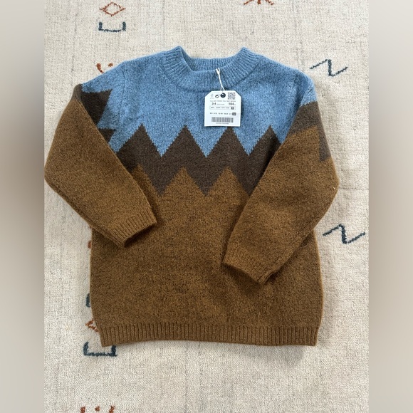Zara | Shirts & Tops | Nwt Zara Boys Blue And Brown Sweater Size 34 ...